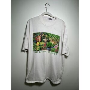 Vintage 1995 Human-i-Tees The Living Forest Graphic T-Shirt White Nature USA